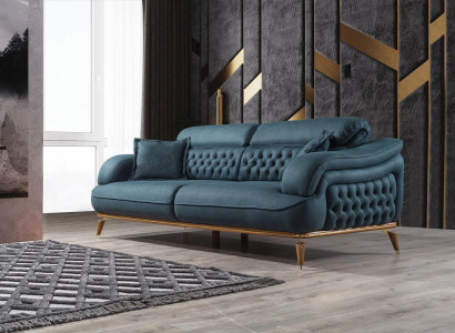 Wohnzimmer Sofa 3 Sitzer Couch Möbel Holz Blau Polster Möbel Sofa Neu